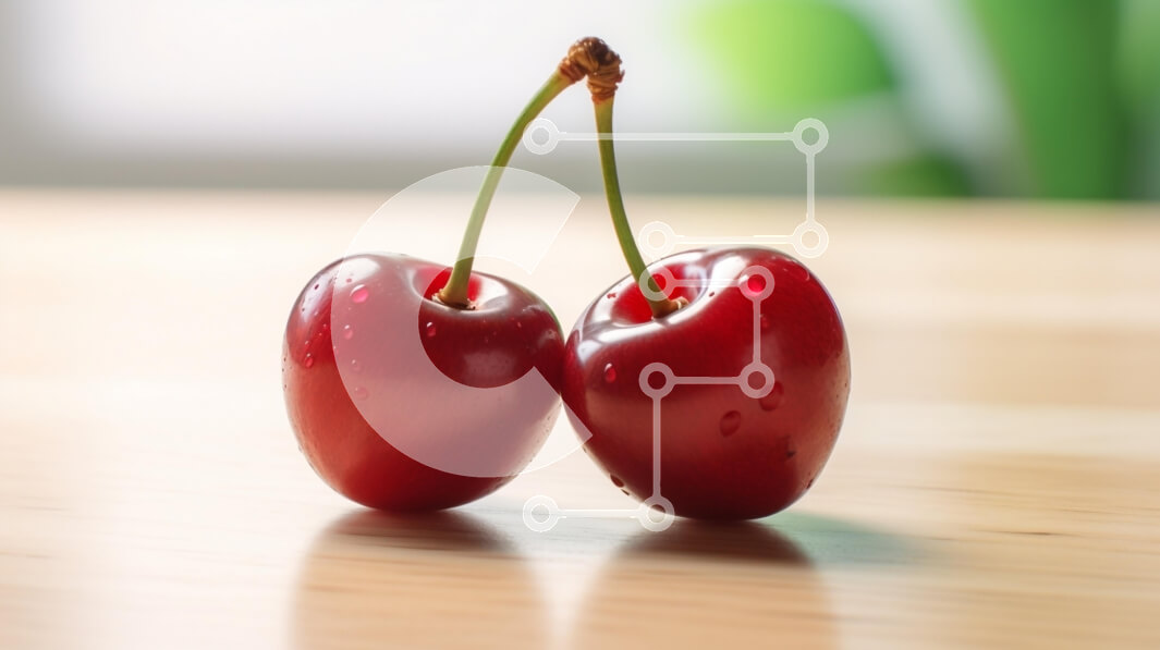 Σετ των 2 Intra Συλλεκτικό Ξύλινο Παζλ Plywood  4mm - Φρέσκα κεράσια σε ξύλινη επιφάνεια Σε Ξύλινο Κουτί - Διαστάσεις: 10x10 cm – 25 κομμάτια