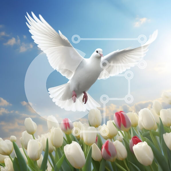 Intra Συλλεκτικό Ξύλινο Παζλ Plywood  4mm - Λευκό Περιστέρι που πετά πάνω από τις τουλίπες Σε Ξύλινο Κουτί - Διαστάσεις: 10x10 cm – 25 κομμάτια