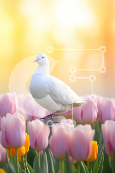 Σετ των 2 Intra Συλλεκτικό Ξύλινο Παζλ Plywood  4mm - Περιστέρι σε έναν κήπο τουλίπας Σε Ξύλινο Κουτί - Διαστάσεις: 10x10 cm – 25 κομμάτια