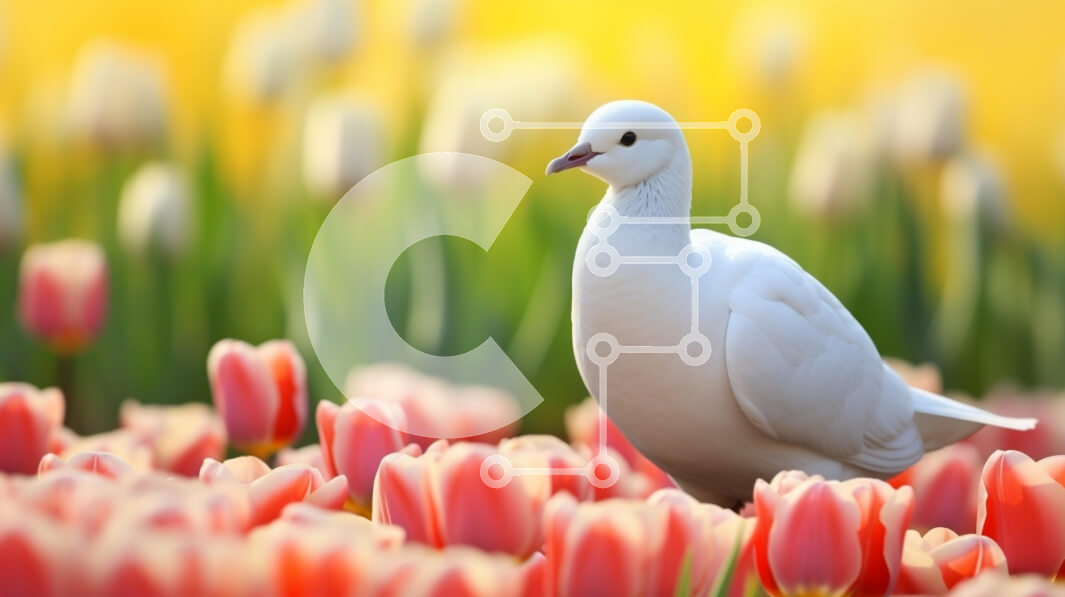 Intra Συλλεκτικό Ξύλινο Παζλ Plywood  4mm - Λευκό πουλί ανάμεσα στις ροζ τουλίπες Σε Ξύλινο Κουτί - Διαστάσεις: 10x10 cm – 25 κομμάτια