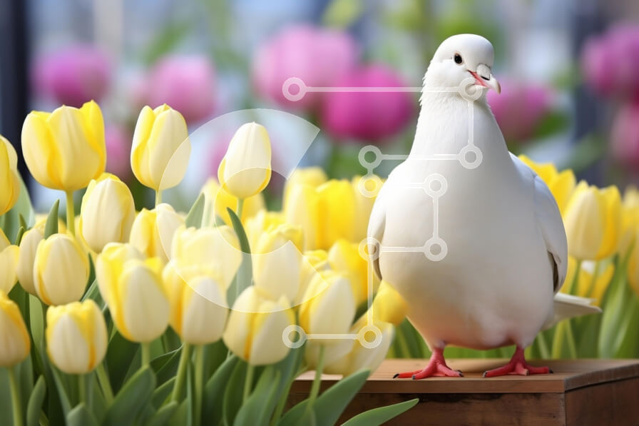 Σετ των 2 Intra Συλλεκτικό Ξύλινο Παζλ Plywood  4mm - Λευκό Περιστέρι ανάμεσα στις κίτρινες τουλίπες Σε Ξύλινο Κουτί - Διαστάσεις: 10x10 cm – 25 κομμάτια