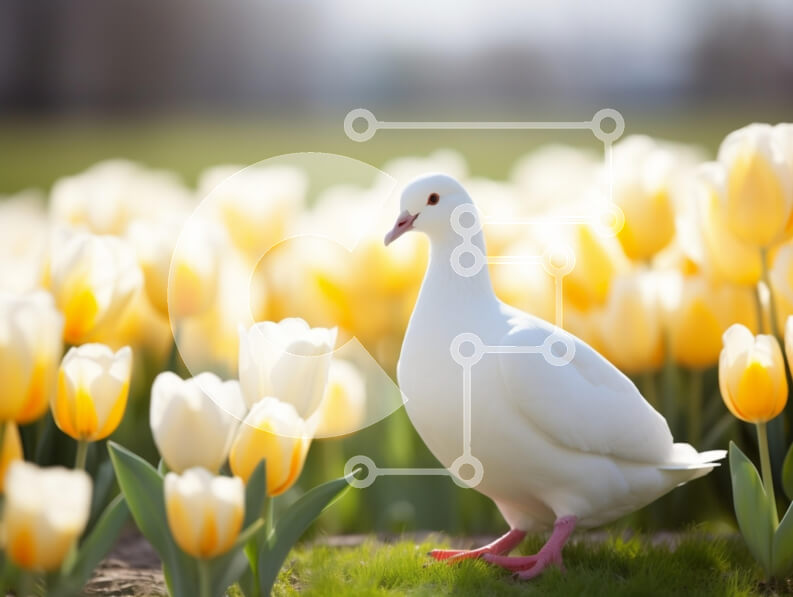 Σετ των 2 Intra Συλλεκτικό Ξύλινο Παζλ Plywood  4mm - Λευκό Περιστέρι ανάμεσα στις κίτρινες τουλίπες την άνοιξη Σε Ξύλινο Κουτί - Διαστάσεις: 10x10 cm – 25 κομμάτια