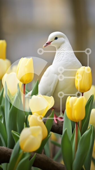 Σετ των 2 Intra Συλλεκτικό Ξύλινο Παζλ Plywood  4mm - Λευκό Περιστέρι ανάμεσα στις κίτρινες τουλίπες Σε Ξύλινο Κουτί - Διαστάσεις: 10x10 cm – 25 κομμάτια