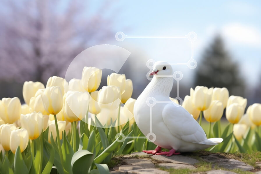 Σετ των 2 Intra Συλλεκτικό Ξύλινο Παζλ Plywood  4mm - Λευκό Περιστέρι ανάμεσα στις κίτρινες τουλίπες Σε Ξύλινο Κουτί - Διαστάσεις: 10x10 cm – 25 κομμάτια