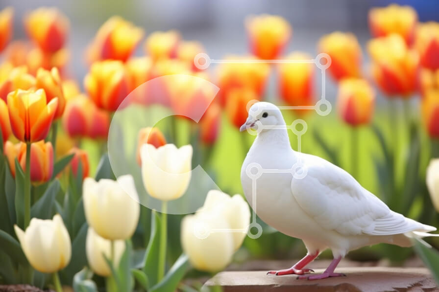 Intra Συλλεκτικό Ξύλινο Παζλ Plywood  4mm - Λευκό Περιστέρι ανάμεσα στις τουλίπες Σε Ξύλινο Κουτί - Διαστάσεις: 10x10 cm – 25 κομμάτια