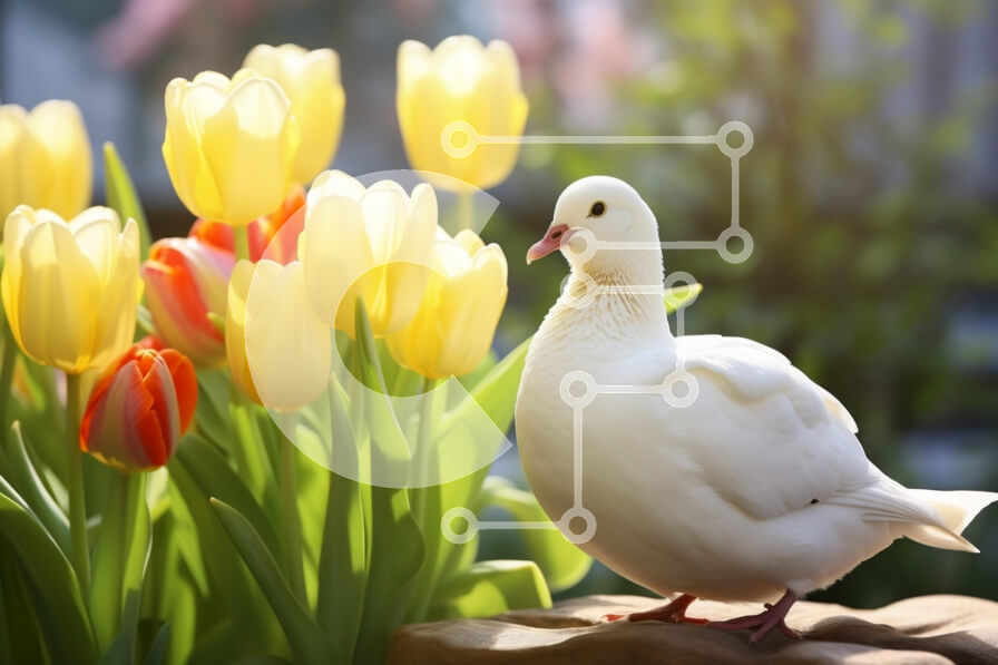 Σετ των 2 Intra Συλλεκτικό Ξύλινο Παζλ Plywood  4mm - Λευκό Περιστέρι ανάμεσα στις ζωντανές τουλίπες Σε Ξύλινο Κουτί - Διαστάσεις: 10x10 cm – 25 κομμάτια