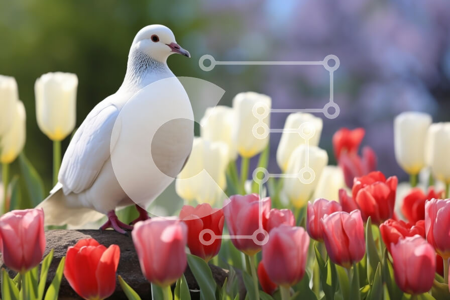 Σετ των 2 Intra Συλλεκτικό Ξύλινο Παζλ Plywood  4mm - Λευκό Περιστέρι ανάμεσα στις τουλίπες Σε Ξύλινο Κουτί - Διαστάσεις: 10x10 cm – 25 κομμάτια