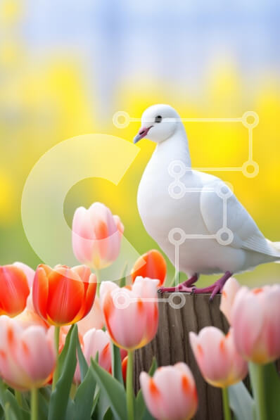 Σετ των 2 Intra Συλλεκτικό Ξύλινο Παζλ Plywood  4mm - Περιστέρι ανάμεσα στις τουλίπες την άνοιξη Σε Ξύλινο Κουτί - Διαστάσεις: 10x10 cm – 25 κομμάτια