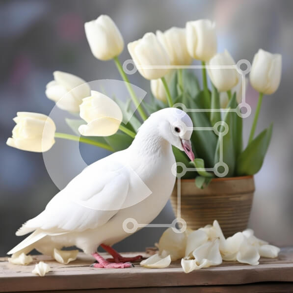 Intra Συλλεκτικό Ξύλινο Παζλ Plywood  4mm - Λευκό Περιστέρι με Λευκές τουλίπες Σε Ξύλινο Κουτί - Διαστάσεις: 10x10 cm – 25 κομμάτια