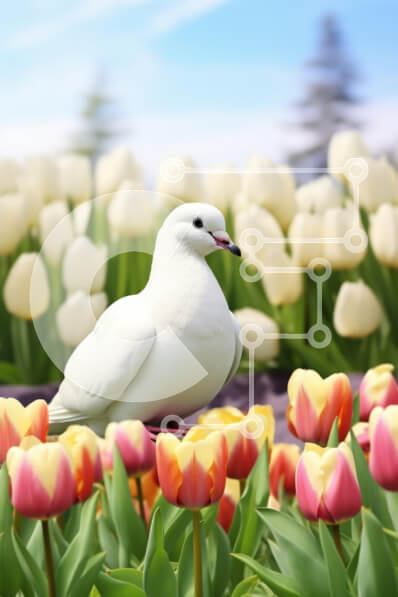 Σετ των 2 Intra Συλλεκτικό Ξύλινο Παζλ Plywood  4mm - Περιστέρι σε έναν ανοιξιάτικο κήπο τουλιπών Σε Ξύλινο Κουτί - Διαστάσεις: 10x10 cm – 25 κομμάτια