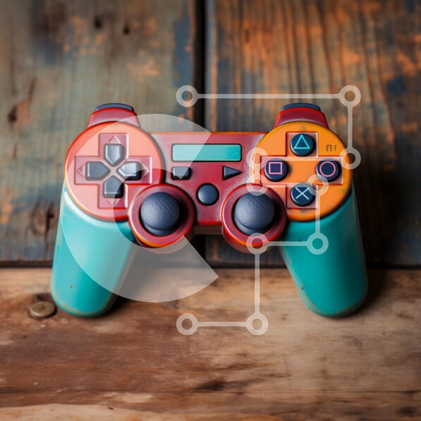 Intra Συλλεκτικό Ξύλινο Παζλ Plywood  4mm - Πολύχρωμο χειριστήριο βιντεοπαιχνιδιών σε ρουστίκ ξύλο Σε Ξύλινο Κουτί - Διαστάσεις Puzzle: 10x10 cm – 25 κομμάτια