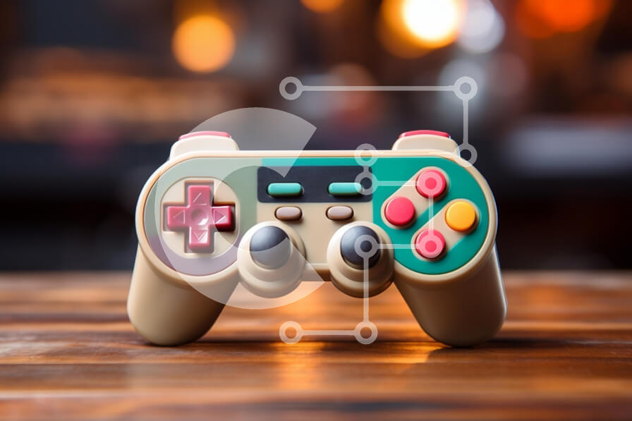 Intra Συλλεκτικό Ξύλινο Παζλ Plywood  4mm - Vintage χειριστήριο βιντεοπαιχνιδιών σε ξύλινη επιφάνεια Σε Ξύλινο Κουτί - Διαστάσεις Puzzle: 10x10 cm – 25 κομμάτια