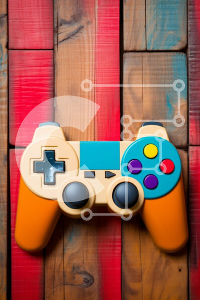 Intra Συλλεκτικό Ξύλινο Παζλ Plywood  4mm - Πολύχρωμο χειριστήριο βιντεοπαιχνιδιών σε ξύλινη επιφάνεια Σε Ξύλινο Κουτί - Διαστάσεις Puzzle: 10x10 cm – 25 κομμάτια