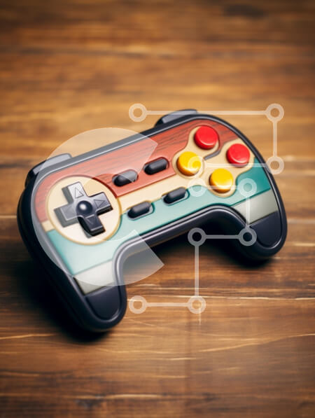 Intra Συλλεκτικό Ξύλινο Παζλ Plywood  4mm - Πολύχρωμο χειριστήριο βιντεοπαιχνιδιών σε ξύλινη επιφάνεια Σε Ξύλινο Κουτί - Διαστάσεις Puzzle: 10x10 cm – 25 κομμάτια