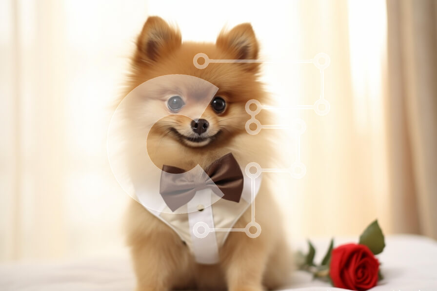 Σετ των 2 Intra Συλλεκτικό Ξύλινο Παζλ Plywood  4mm - Σκύλος Pomeranian με επίσημη ενδυμασία με τριαντάφυλλο Σε Ξύλινο Κουτί - Διαστάσεις: 10x10 cm – 25 κομμάτια