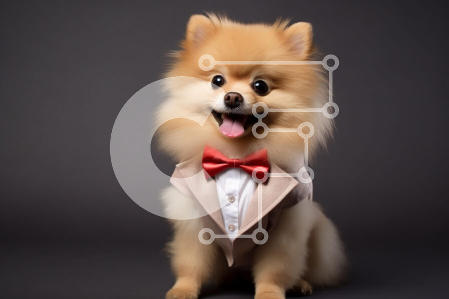 Σετ των 2 Intra Συλλεκτικό Ξύλινο Παζλ Plywood  4mm - Σκύλος Pomeranian με κοστούμι με κόκκινο παπιγιόν Σε Ξύλινο Κουτί - Διαστάσεις: 10x10 cm – 25 κομμάτια