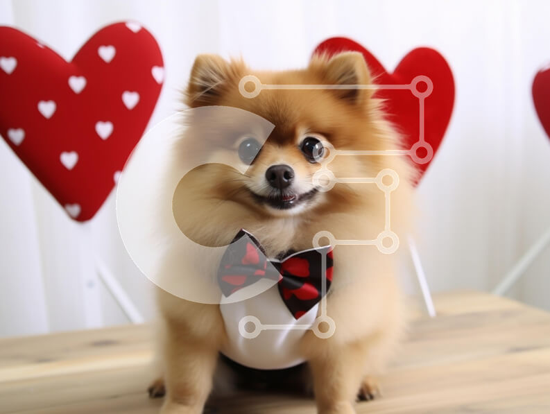 Σετ των 2 Intra Συλλεκτικό Ξύλινο Παζλ Plywood  4mm - Χαρούμενος σκύλος Pomeranian με παπιγιόν σε σκηνικό με θέμα την καρδιά Σε Ξύλινο Κουτί - Διαστάσεις: 10x10 cm – 25 κομμάτια