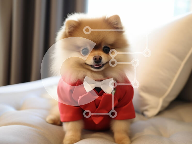 Σετ των 2 Intra Συλλεκτικό Ξύλινο Παζλ Plywood  4mm - Κομψός σκύλος Pomeranian με κόκκινο κοστούμι Σε Ξύλινο Κουτί - Διαστάσεις: 10x10 cm – 25 κομμάτια