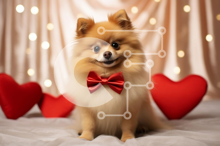 Σετ των 2 Intra Συλλεκτικό Ξύλινο Παζλ Plywood  4mm - Σκύλος Pomeranian με κόκκινο παπιγιόν και μαξιλάρια καρδιάς Σε Ξύλινο Κουτί - Διαστάσεις: 10x10 cm – 25 κομμάτια