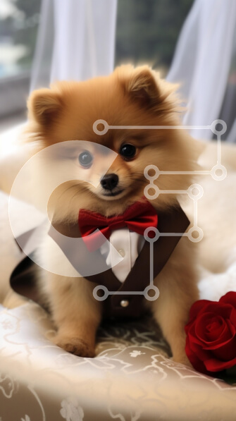 Σετ των 2 Intra Συλλεκτικό Ξύλινο Παζλ Plywood  4mm - Σκύλος Pomeranian σε σμόκιν με κόκκινο παπιγιόν Σε Ξύλινο Κουτί - Διαστάσεις: 10x10 cm – 25 κομμάτια