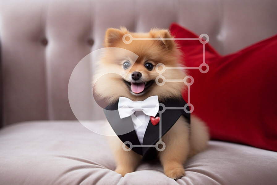 Σετ των 2 Intra Συλλεκτικό Ξύλινο Παζλ Plywood  4mm - Pomeranian σκυλί με σμόκιν στον καναπέ Σε Ξύλινο Κουτί - Διαστάσεις: 10x10 cm – 25 κομμάτια