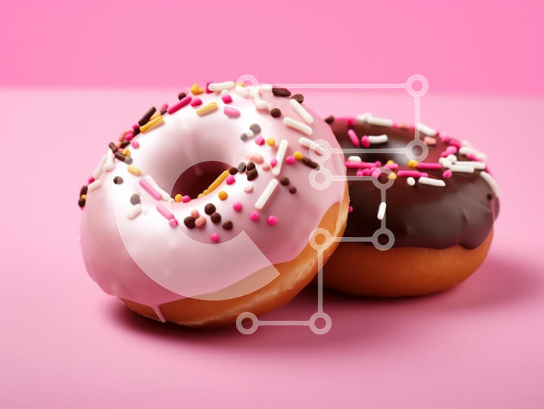 Σετ των 2 Intra Συλλεκτικό Ξύλινο Παζλ Plywood  4mm - Δύο ντόνατς σε ροζ φόντο Σε Ξύλινο Κουτί - Διαστάσεις: 10x10 cm – 25 κομμάτια