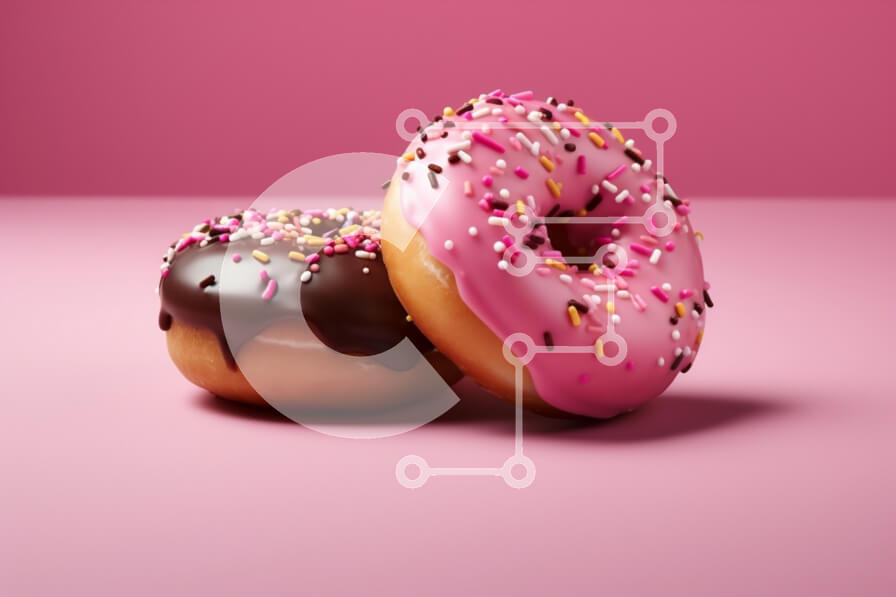 Σετ των 2 Intra Συλλεκτικό Ξύλινο Παζλ Plywood  4mm - Δύο πολύχρωμα ντόνατς σε ροζ φόντο Σε Ξύλινο Κουτί - Διαστάσεις: 10x10 cm – 25 κομμάτια