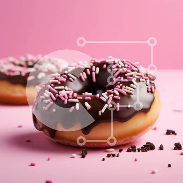 Σετ των 2 Intra Συλλεκτικό Ξύλινο Παζλ Plywood  4mm - Σοκολατένια ντόνατς με ψεκασμούς σε ροζ φόντο Σε Ξύλινο Κουτί - Διαστάσεις: 10x10 cm – 25 κομμάτια