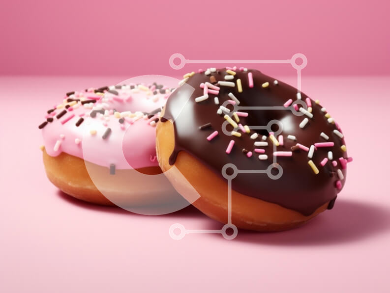 Σετ των 2 Intra Συλλεκτικό Ξύλινο Παζλ Plywood  4mm - Δύο πολύχρωμα ντόνατς σε ροζ φόντο Σε Ξύλινο Κουτί - Διαστάσεις: 10x10 cm – 25 κομμάτια