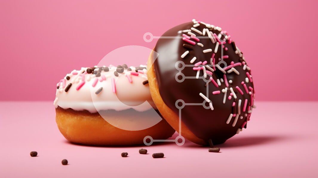 Σετ των 2 Intra Συλλεκτικό Ξύλινο Παζλ Plywood  4mm - Νόστιμα ντόνατς με ψεκασμούς σε ροζ φόντο Σε Ξύλινο Κουτί - Διαστάσεις: 10x10 cm – 25 κομμάτια