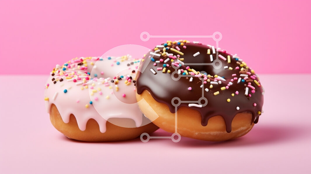 Σετ των 2 Intra Συλλεκτικό Ξύλινο Παζλ Plywood  4mm - Δύο πολύχρωμα ντόνατς σε ροζ φόντο Σε Ξύλινο Κουτί - Διαστάσεις: 10x10 cm – 25 κομμάτια