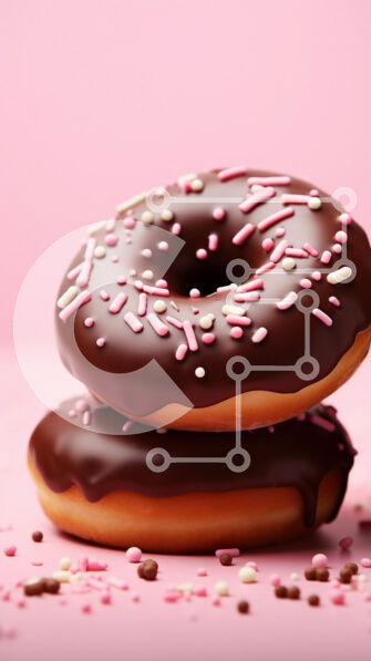 Intra Συλλεκτικό Ξύλινο Παζλ Plywood  4mm - Στοιβαγμένα ντόνατς σοκολάτας με ψεκασμούς σε ροζ φόντο Σε Ξύλινο Κουτί - Διαστάσεις: 10x10 cm – 25 κομμάτια