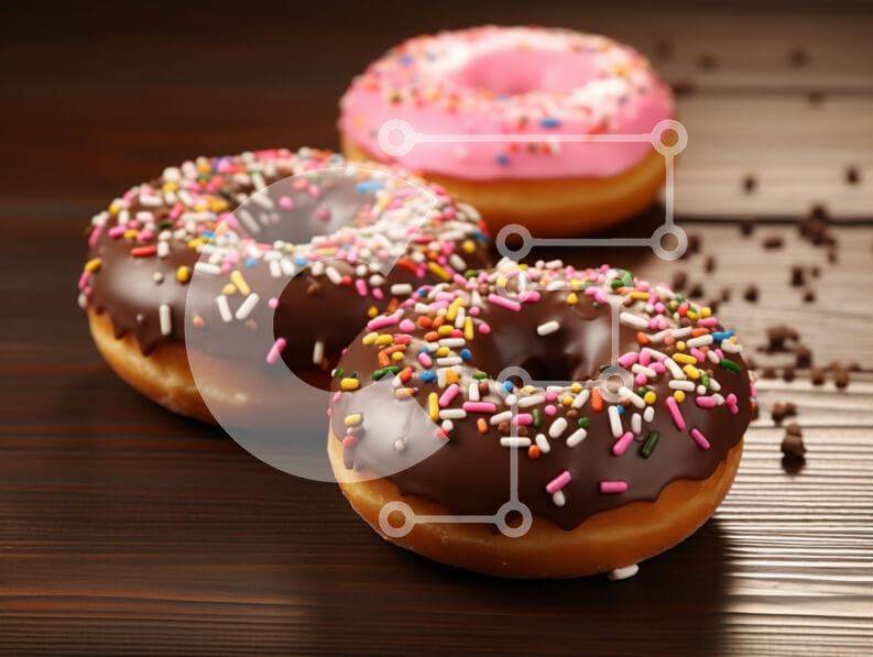 Σετ των 2 Intra Συλλεκτικό Ξύλινο Παζλ Plywood  4mm - Τρία πολύχρωμα ντόνατς σε ξύλινο φόντο Σε Ξύλινο Κουτί - Διαστάσεις: 10x10 cm – 25 κομμάτια