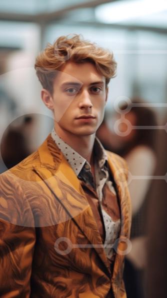 Intra Συλλεκτικό Ξύλινο Παζλ Plywood  4mm - Σοβαρός νεαρός άνδρας με μοντέρνο κίτρινο φλοράλ σακάκι Σε Ξύλινο Κουτί - Διαστάσεις Puzzle: 10x10 cm – 25 κομμάτια