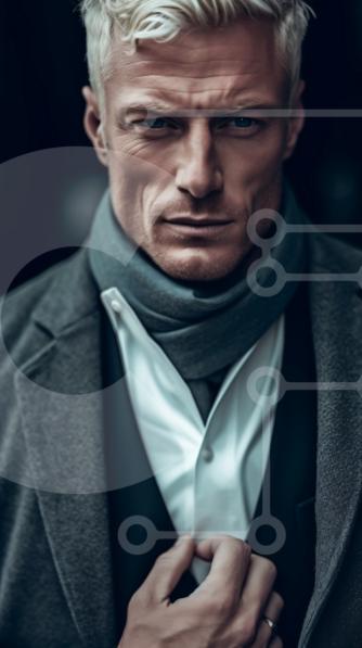 Intra Συλλεκτικό Ξύλινο Παζλ Plywood  4mm - Πορτρέτο ενός σοβαρού άνδρα με γκρι κοστούμι και λευκό πουκάμισο με κοντά ξανθά μαλλιά και μπλε μάτια Σε Ξύλινο Κουτί - Διαστάσεις Puzzle: 10x10 cm – 25 κομμάτια