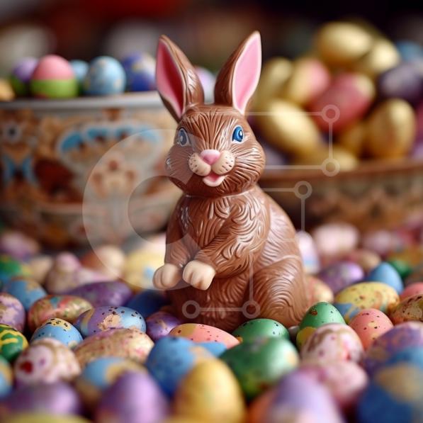 Intra Συλλεκτικό Ξύλινο Παζλ Plywood  4mm - Χαρούμενη και εορταστική εικόνα ενός σοκολατένιου κουνελιού και πασχαλινών αυγών Σε Ξύλινο Κουτί - Διαστάσεις: 10x10 cm – 25 κομμάτια