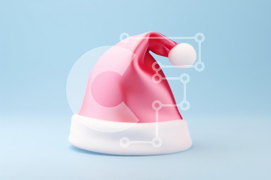 Intra Συλλεκτικό Ξύλινο Παζλ Plywood  4mm - Ροζ καπέλο Άγιου Βασίλη σε μπλε φόντο Σε Ξύλινο Κουτί - Διαστάσεις: 10x10 cm – 25 κομμάτια