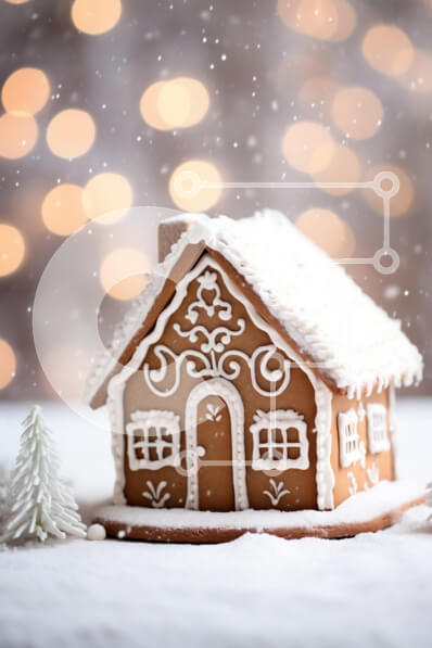 Intra Συλλεκτικό Ξύλινο Παζλ Plywood  4mm - Σπίτι με μελόψωμο σε ένα χιονισμένο τοπίο με φώτα διακοπών Σε Ξύλινο Κουτί - Διαστάσεις: 10x10 cm – 25 κομμάτια