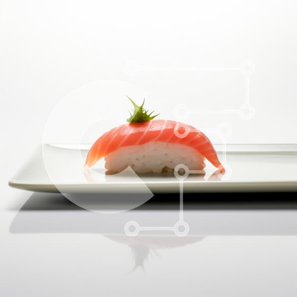 Σετ των 2 Intra Συλλεκτικό Ξύλινο Παζλ Plywood  4mm - Σούσι Nigiri Salmon στο λευκό πιάτο Σε Ξύλινο Κουτί - Διαστάσεις: 10x10 cm – 25 κομμάτια