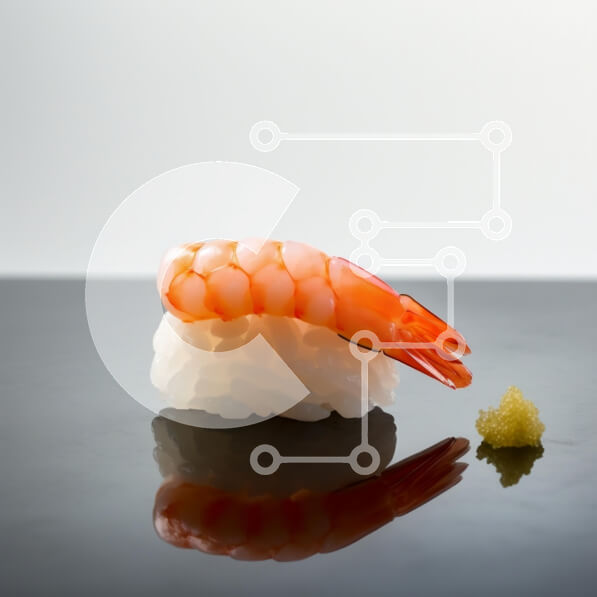 Σετ των 2 Intra Συλλεκτικό Ξύλινο Παζλ Plywood  4mm - Σούσι γαρίδας σε μαύρη επιφάνεια Σε Ξύλινο Κουτί - Διαστάσεις: 10x10 cm – 25 κομμάτια