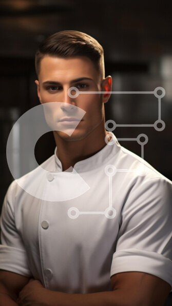 Intra Συλλεκτικό Ξύλινο Παζλ Plywood  4mm - Πορτρέτο ενός άνδρα σεφ σε μια επαγγελματική κουζίνα Σε Ξύλινο Κουτί - Διαστάσεις Puzzle: 10x10 cm – 25 κομμάτια