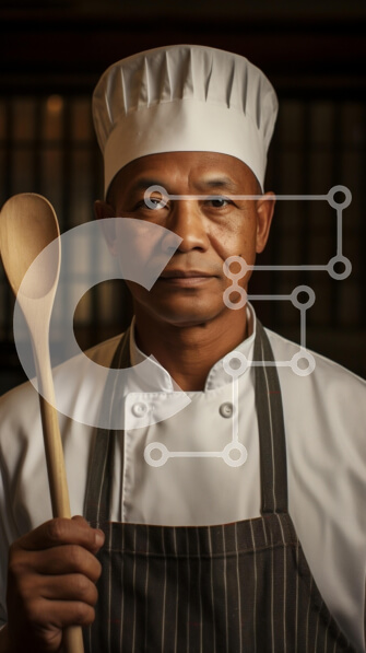 Intra Συλλεκτικό Ξύλινο Παζλ Plywood  4mm - Επαγγελματίας σεφ που κρατά ξύλινο κουτάλι Σε Ξύλινο Κουτί - Διαστάσεις Puzzle: 10x10 cm – 25 κομμάτια