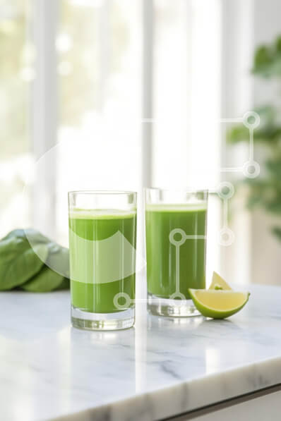 Σετ των 2 Intra Συλλεκτικό Ξύλινο Παζλ Plywood  4mm - Φρέσκα πράσινα Smoothies σε μαρμάρινο πάγκο Σε Ξύλινο Κουτί - Διαστάσεις: 10x10 cm – 25 κομμάτια