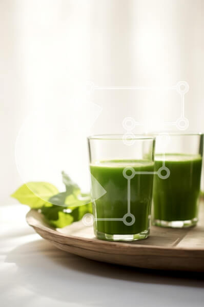 Σετ των 2 Intra Συλλεκτικό Ξύλινο Παζλ Plywood  4mm - Φρέσκος πράσινος χυμός σε ποτήρια σε ξύλινο δίσκο Σε Ξύλινο Κουτί - Διαστάσεις: 10x10 cm – 25 κομμάτια