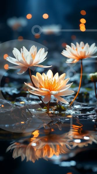 Σετ των 2 Intra Συλλεκτικό Ξύλινο Παζλ Plywood  4mm - Λευκά νούφαρα σε μια σκοτεινή λίμνη Σε Ξύλινο Κουτί - Διαστάσεις: 10x10 cm – 25 κομμάτια