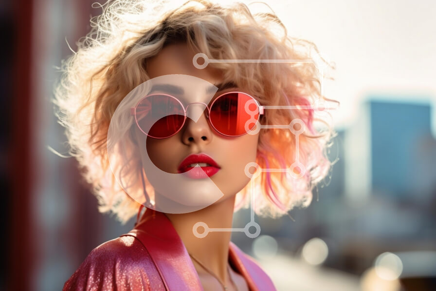 Intra Συλλεκτικό Ξύλινο Παζλ Plywood  4mm - Κομψή ατομική με ροζ μπουφάν και κόκκινα γυαλιά ηλίου Σε Ξύλινο Κουτί - Διαστάσεις Puzzle: 10x10 cm – 25 κομμάτια