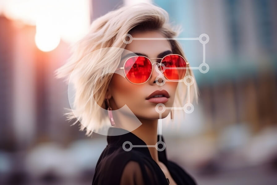 Intra Συλλεκτικό Ξύλινο Παζλ Plywood  4mm - Μοντέρνο άτομο με κόκκινα γυαλιά ηλίου στο ηλιοβασίλεμα Σε Ξύλινο Κουτί - Διαστάσεις Puzzle: 10x10 cm – 25 κομμάτια