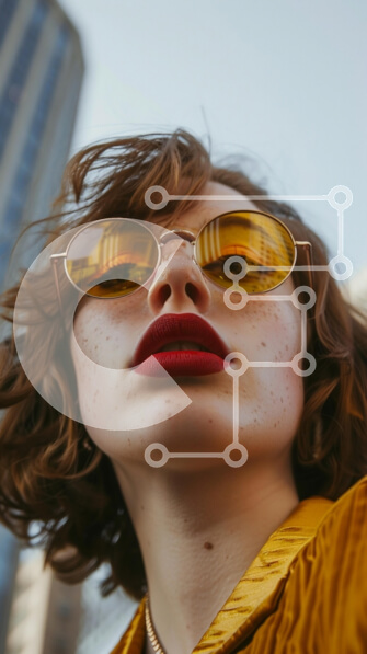 Intra Συλλεκτικό Ξύλινο Παζλ Plywood  4mm - Κοντινό πλάνο πορτρέτο μιας κομψής γυναίκας με γυαλιά ηλίου Σε Ξύλινο Κουτί - Διαστάσεις Puzzle: 10x10 cm – 25 κομμάτια