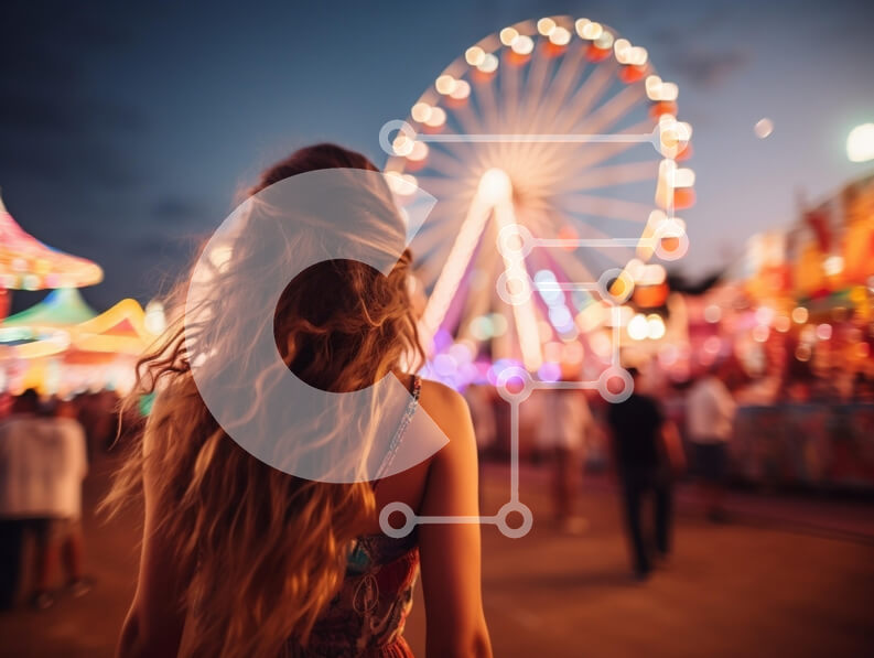 Intra Συλλεκτικό Ξύλινο Παζλ Plywood  4mm - Γυναίκα στο Fairground κατά το σούρουπο Σε Ξύλινο Κουτί - Διαστάσεις Puzzle: 10x10 cm – 25 κομμάτια