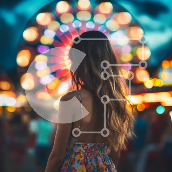 Intra Συλλεκτικό Ξύλινο Παζλ Plywood  4mm - Γυναίκα σε ρόδα λούνα παρκ σε εκθεσιακό χώρο Σε Ξύλινο Κουτί - Διαστάσεις Puzzle: 10x10 cm – 25 κομμάτια